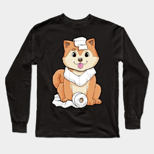 Dog puppy with Roll of Toilet paper Long Sleeve T-Shirt